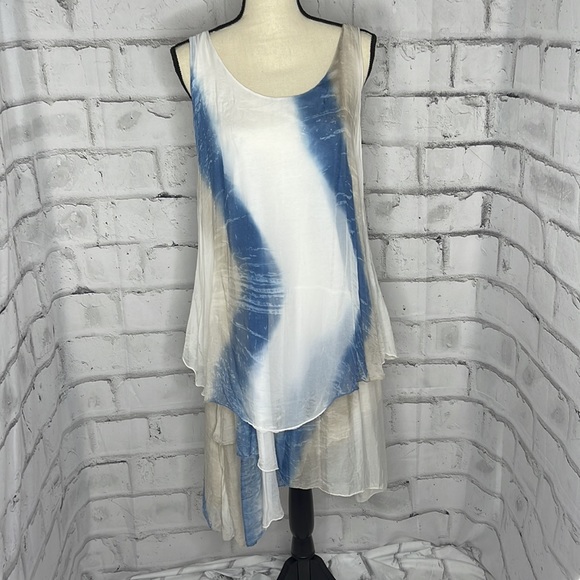 M for Bolide Dresses & Skirts - NWT M for Bolide Women’s Silk Cotton Blend Handkerchief Blue Cream Dress  Large